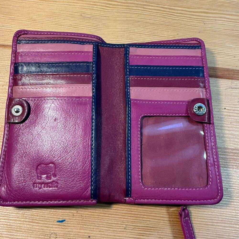Leather Zip Wallet - Fuchsia - Picture 2 of 8